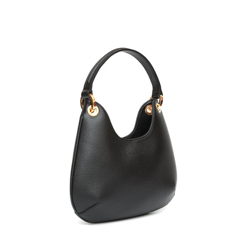 Borsa Mini Lou in pelle martellata nera, da portare a mano o con la comoda tracolla, prodotta da Pianigiani leather bags.