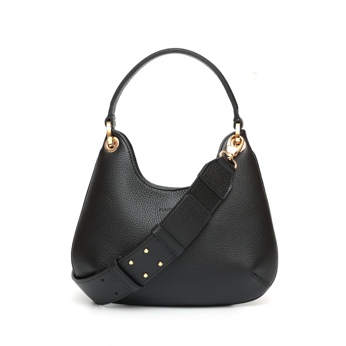 Borsa Mini Lou in pelle martellata nera, da portare a mano o con la comoda tracolla, prodotta da Pianigiani leather bags.