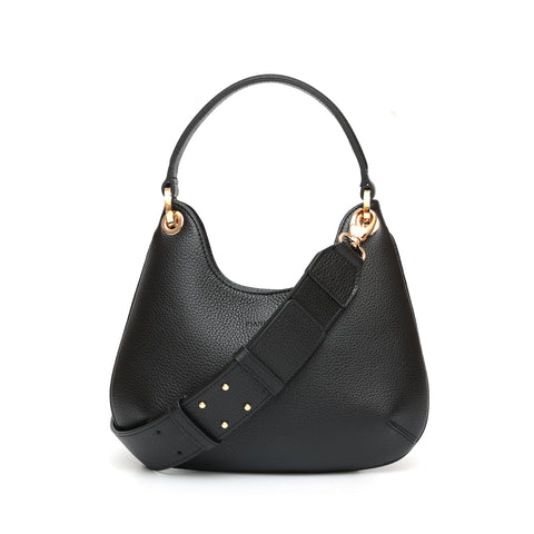 Borsa Mini Lou in pelle martellata nera, da portare a mano o con la comoda tracolla, prodotta da Pianigiani leather bags.