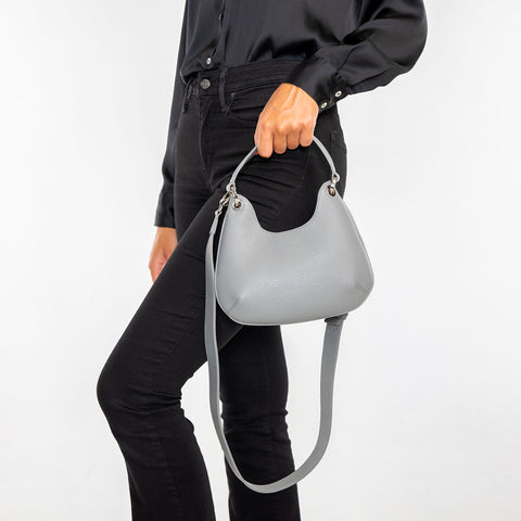 Mini  Lou bag - borsa da donna in pelle grigia, modello a mano con tracolla by Pianigiani