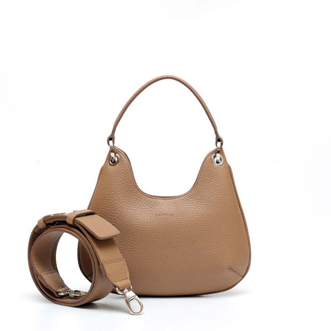 Mini Lou bag - borsa da donna in pelle taupe, modello a mano con tracolla by Pianigiani
