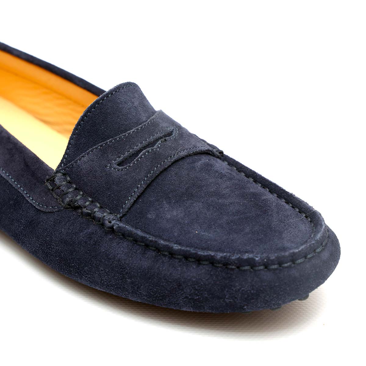 Mocassino da donna in pelle scamosciata blu, fatto a mano presso Pianigianibags