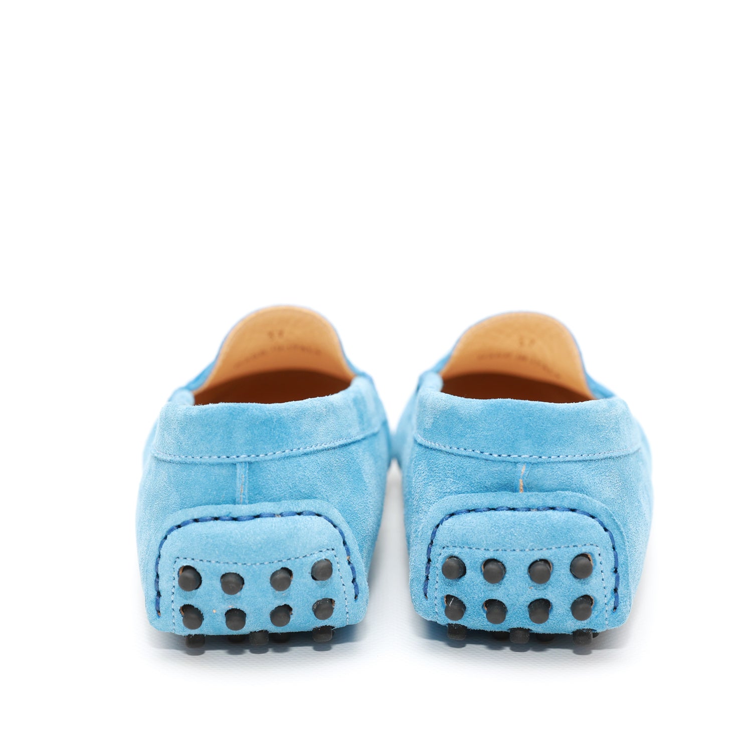 Mocassino da donna scamosciato denim, modello gommino. Prodotto in Italia.