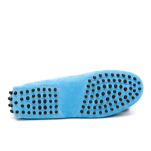 Mocassino da donna scamosciato denim, modello gommino. Prodotto in Italia.