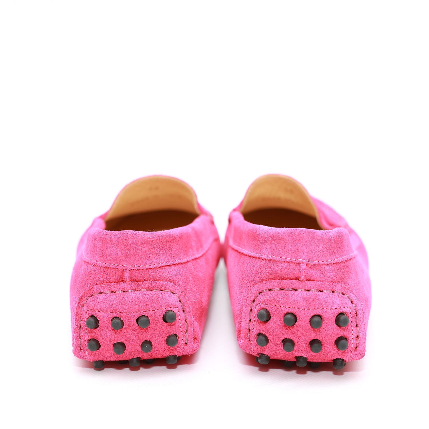 Mocassino da donna scamosciato rosa, modello gommino. Prodotto in Italia.