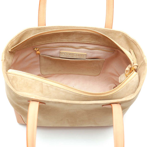 My bag, borsa da donna in pelle scamosciata beige con rifiniture in cuoio, Pianigiani.