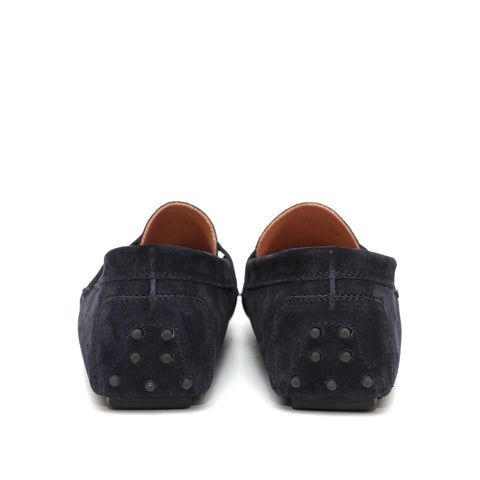 Mocassino da uomo scamosciato blu, modello gommino, prodotto in Italia.