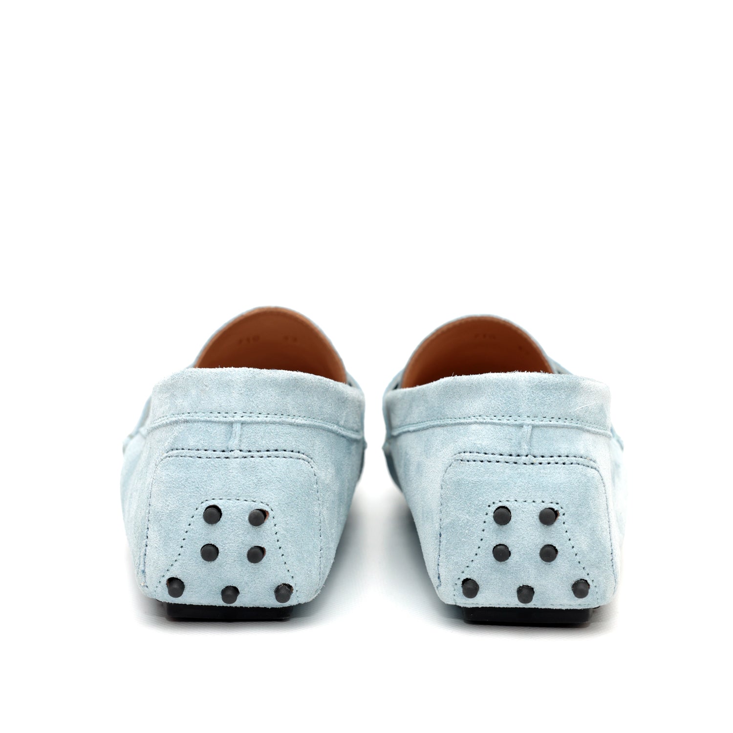 Mocassino da uomo scamosciato azzurro, modello gommino, prodotto in Italia.