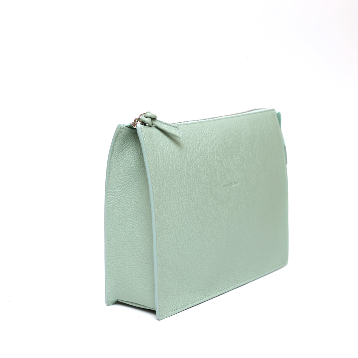 Pocket grande in pelle martellata celeste, pochette da viaggio e per uso quotidiano, realizzata da Pianigiani Bags.