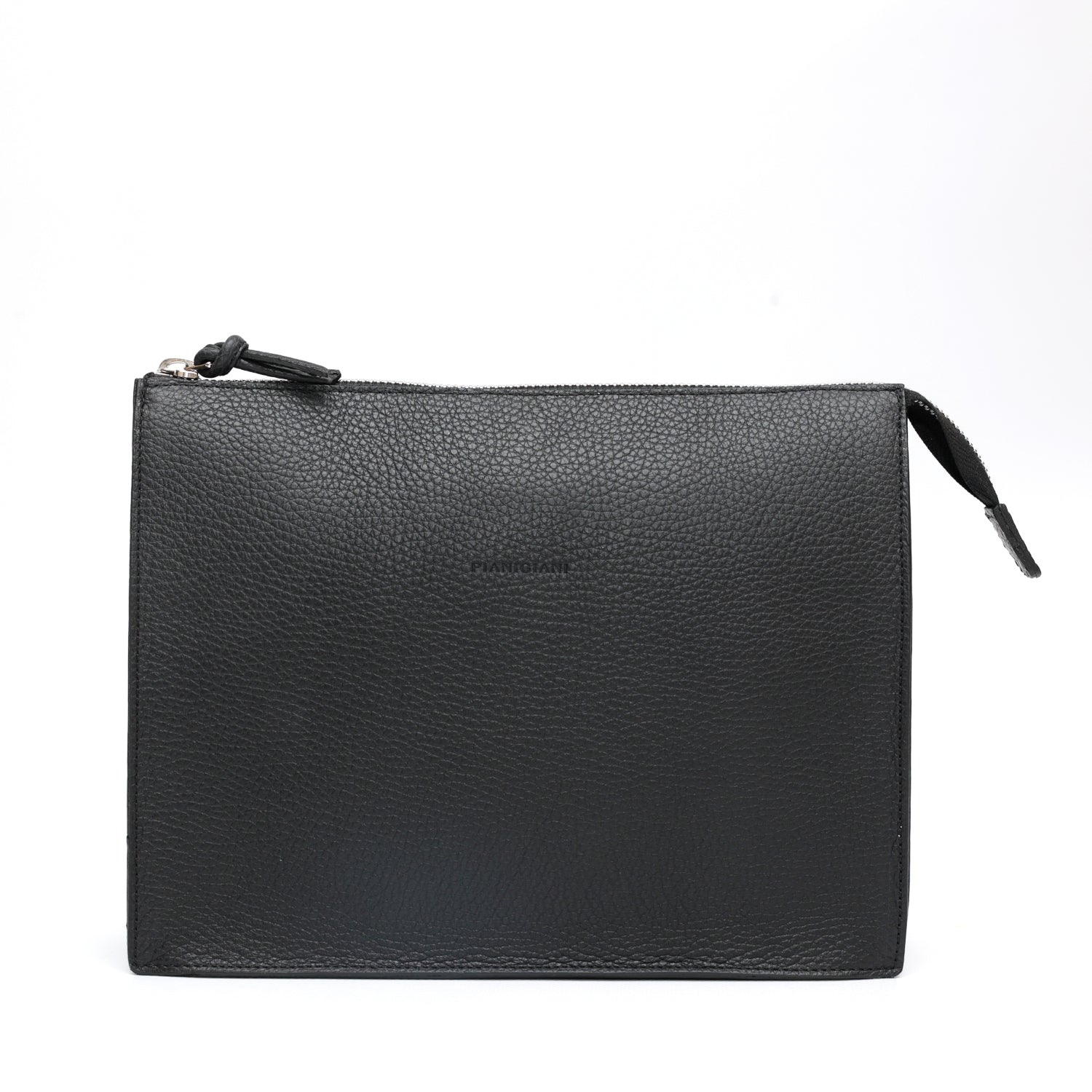 Pocket grande in pelle martellata nera, pochette da viaggio e per uso quotidiano, realizzata da Pianigiani Bags.