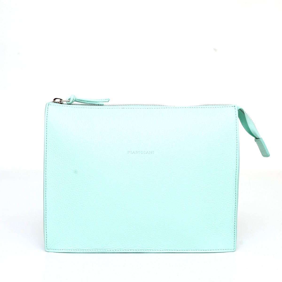Large pocket in aquamarine leather