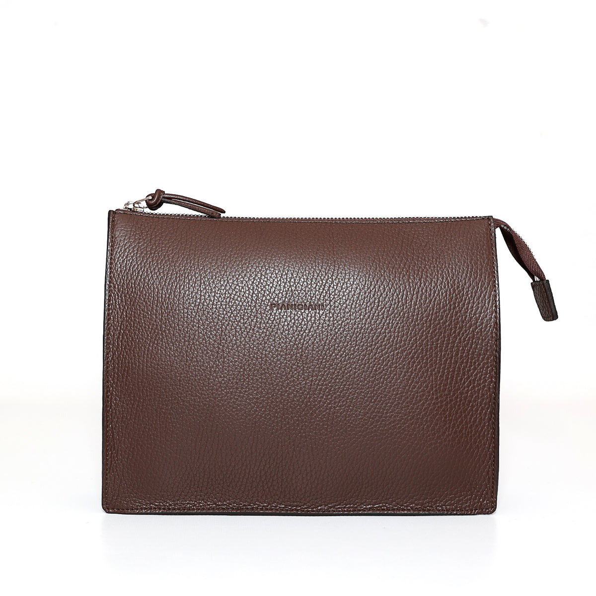 Pocket grande in pelle martellata tabacco, pochette da viaggio e per uso quotidiano, realizzata da Pianigiani Bags.