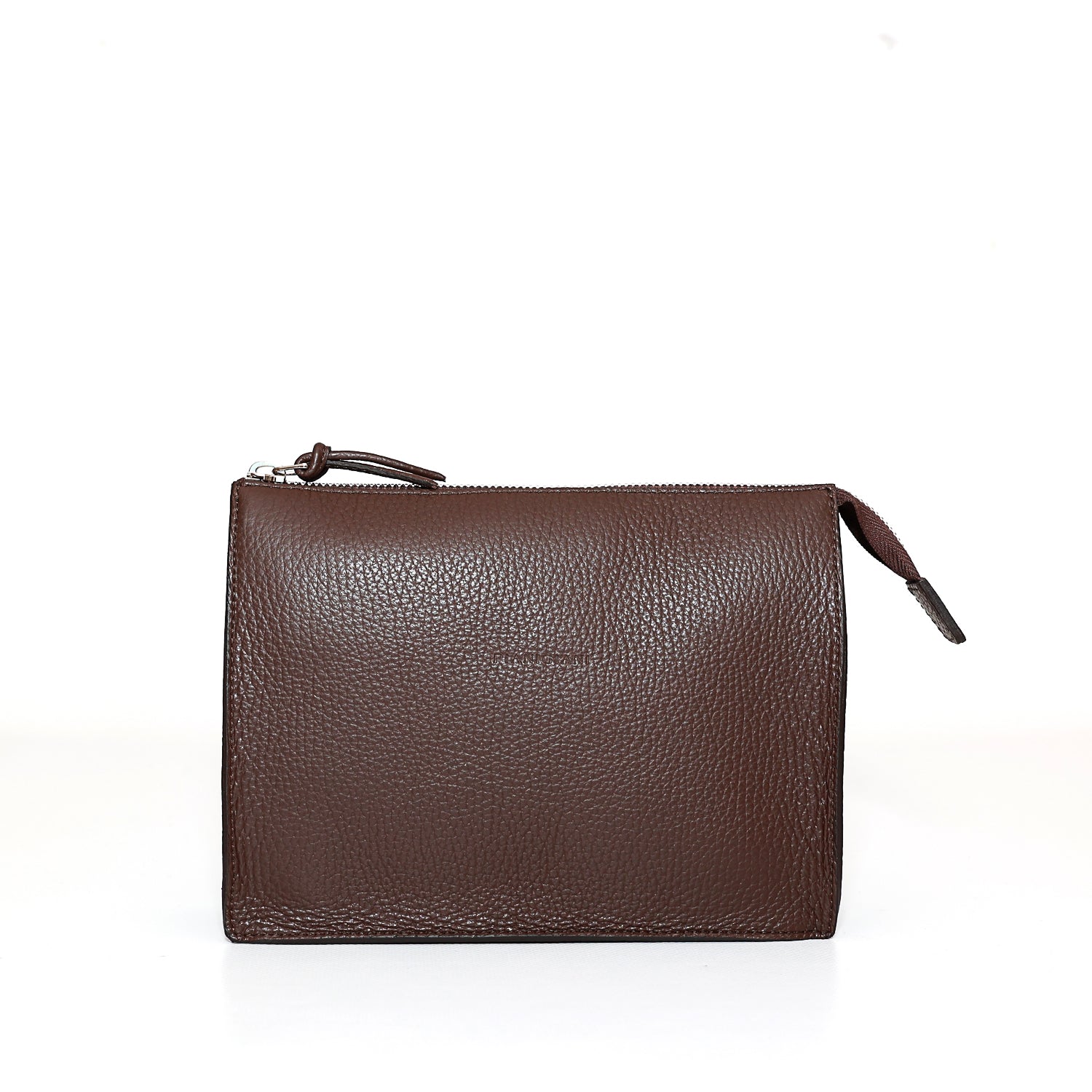 Pocket media in pelle martellata tabacco pochette da viaggio e per uso quotidiano, realizzata da Pianigiani Bags.