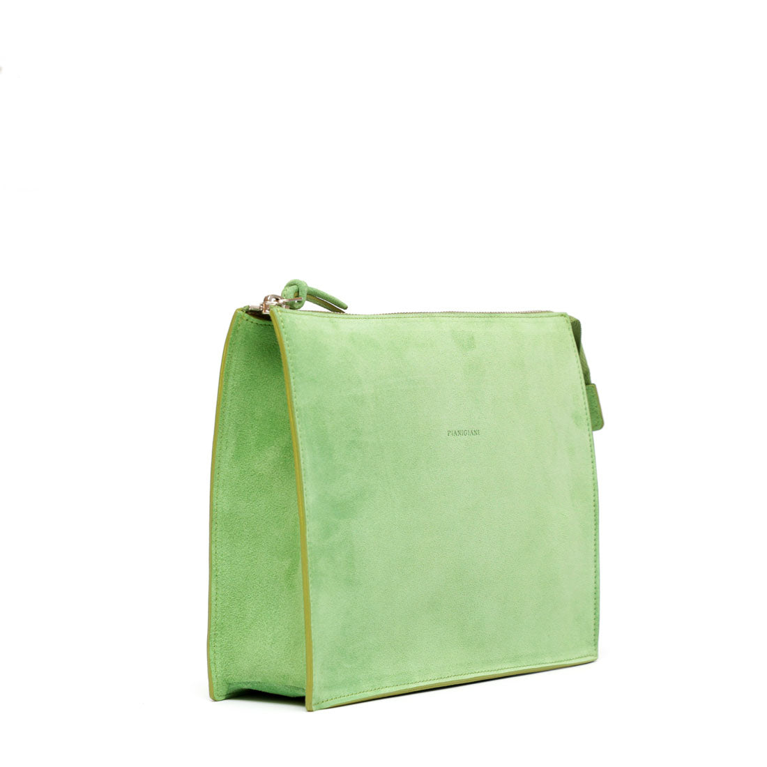pocket grande in pelle scamosciata verde prodotta da Pianigianibags