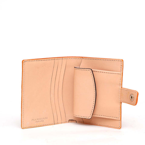 Portafoglio Cara - modello compatto in pelle arancio con tasca per banconote, quattro carte e portamonete, chiusura con clip by Pianigiani