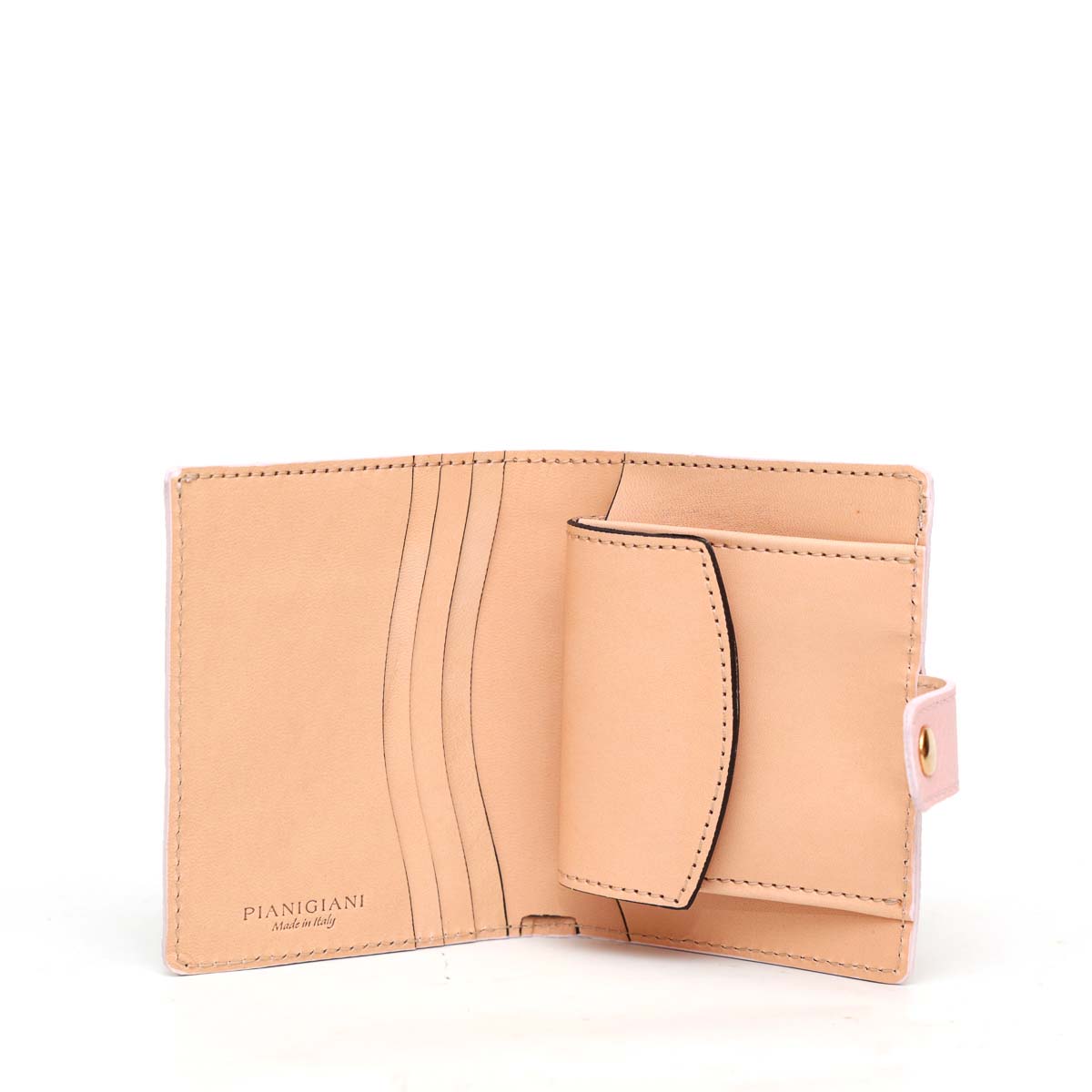 Portafoglio Cara - modello compatto in pelle rosa con tasca per banconote, quattro carte e portamonete, chiusura con clip by Pianigiani