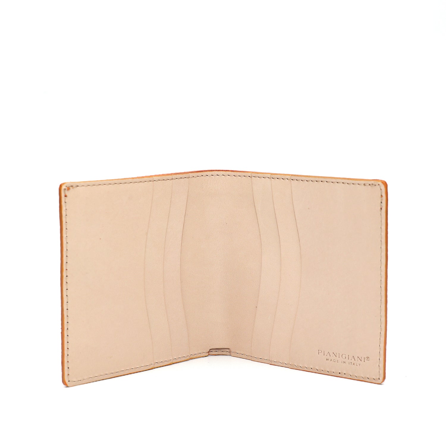 Portafoglio da uomo in pelle martellata arancio  con spazio per banconote, 6 carte di credito, documenti , prodotto da Pianigiani Bags.
