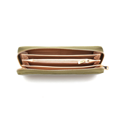 Portafoglio Zip in Pelle verde oliva