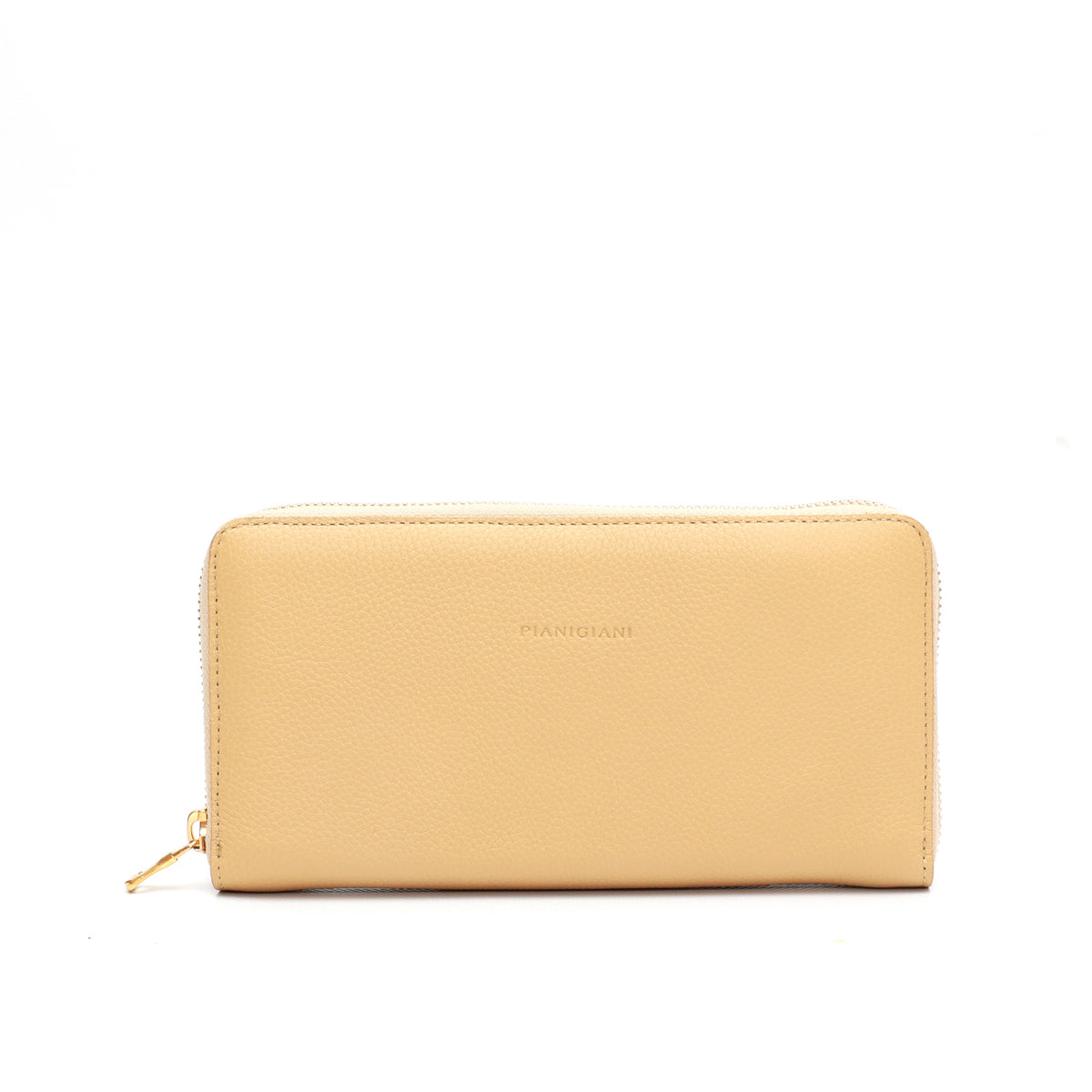 Portafoglio da donna in pelle martellata burro, chiusura laterale con zip, interno in cuoio naturale, prodotto da Pianigiani.