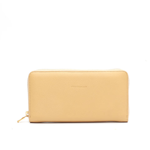 Portafoglio da donna in pelle martellata burro, chiusura laterale con zip, interno in cuoio naturale, prodotto da Pianigiani.