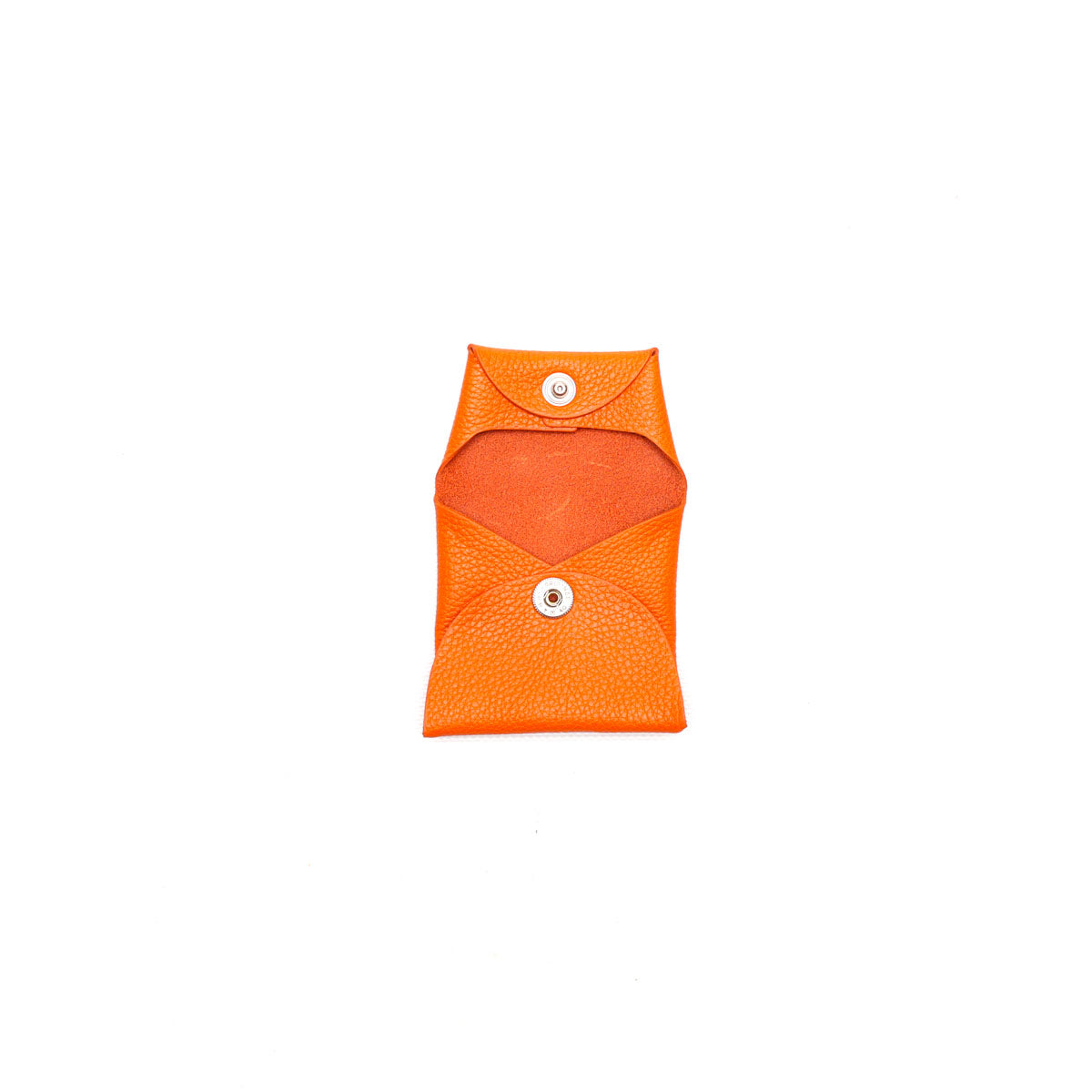 Portamonete con bottone automatico in pelle martellata arancione, prodotto da Pianigiani bags