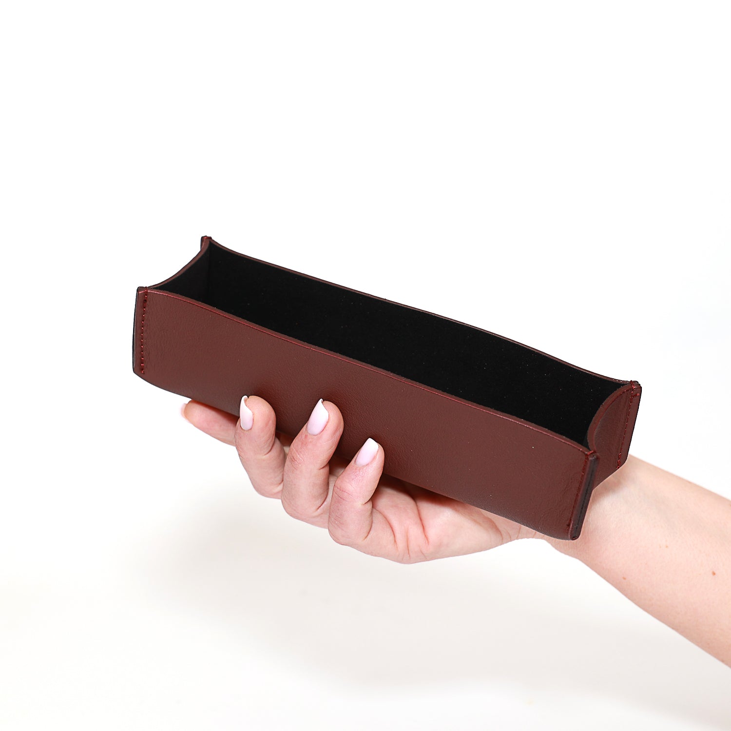 Portapenne da scrivania, in pelle bordeaux, fatto a mano da Pianigiani bags