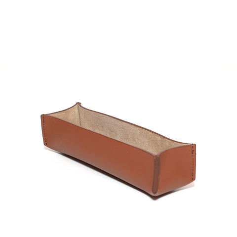 Portapenne da scrivania in pelle marrone