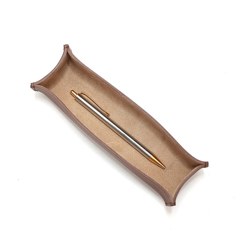 Portapenne da scrivania in pelle marrone