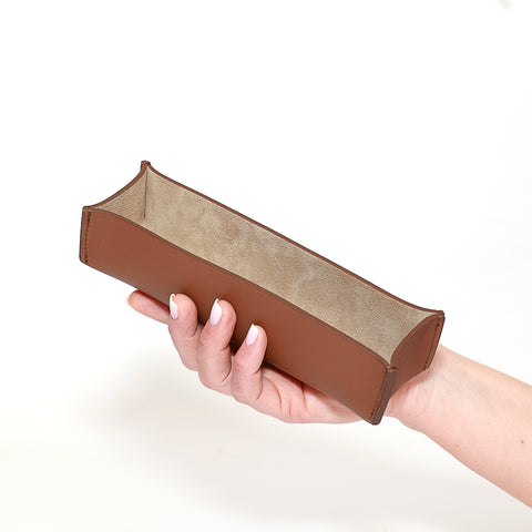 Portapenne da scrivania in pelle marrone