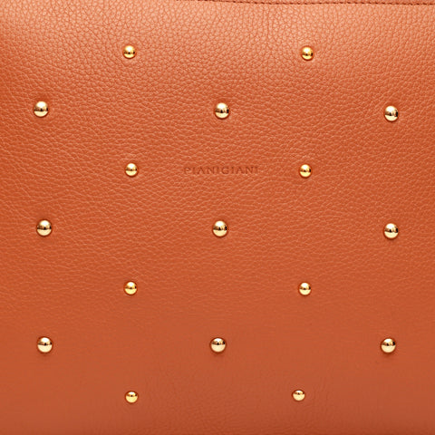 Rose in caramel leather with gold studs
