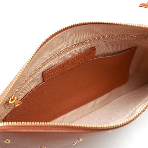 Rose in caramel leather with gold studs