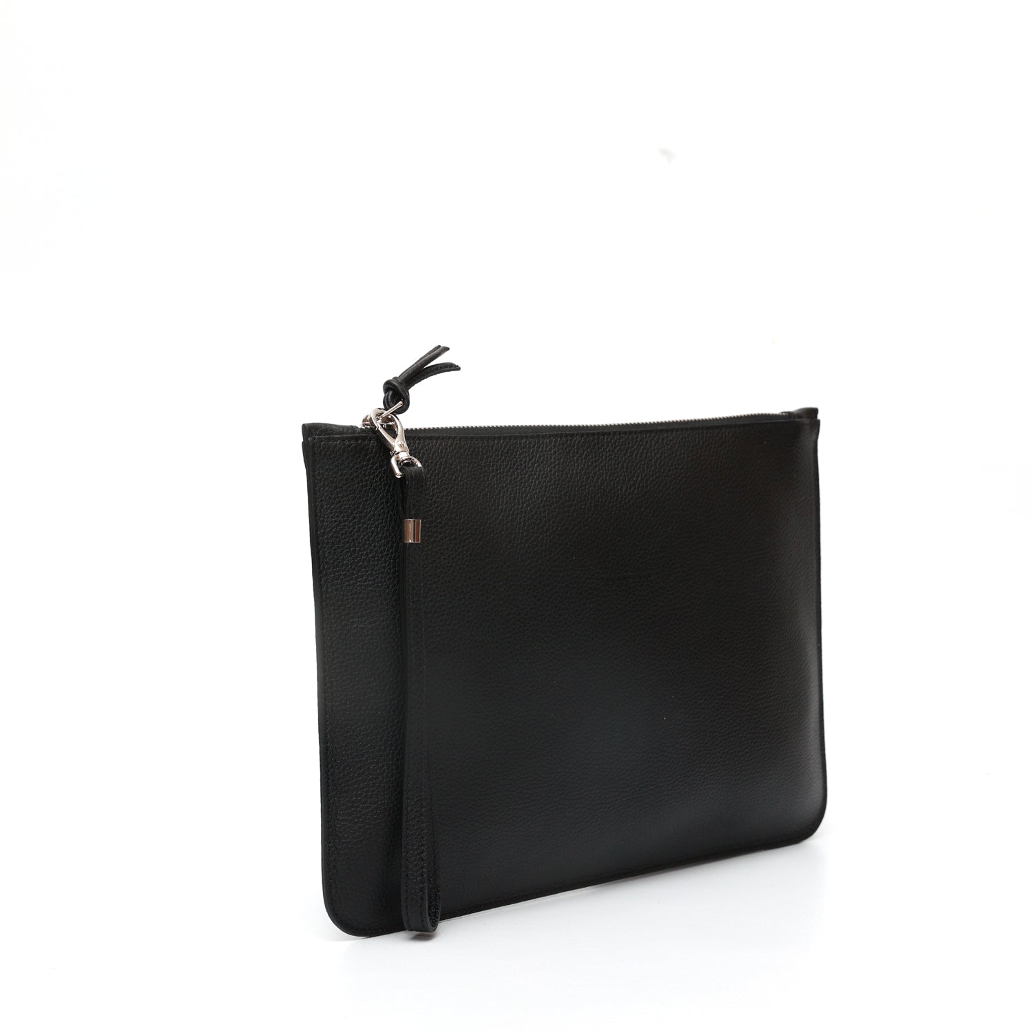 Rose, borsa a mano con polsino e chiusura zip in pelle nera, prodotta da Pianigiani Bags in Italia.