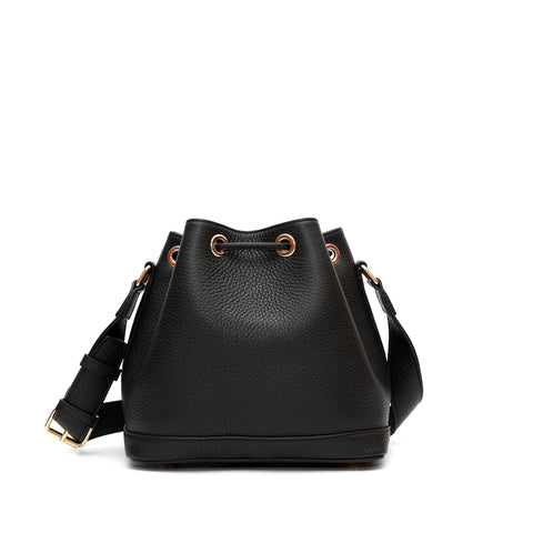 Secchiello in pelle martellata nera, prodotto da Pianigiani Bags.