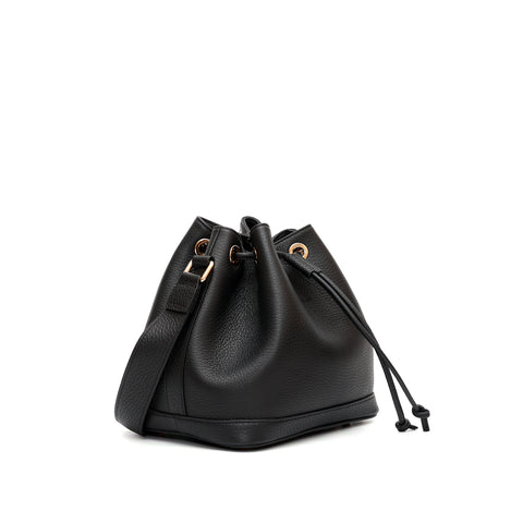 Secchiello in pelle martellata nera, prodotto da Pianigiani Bags.