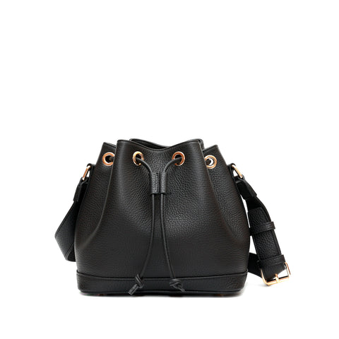 Secchiello in pelle martellata nera, prodotto da Pianigiani Bags.