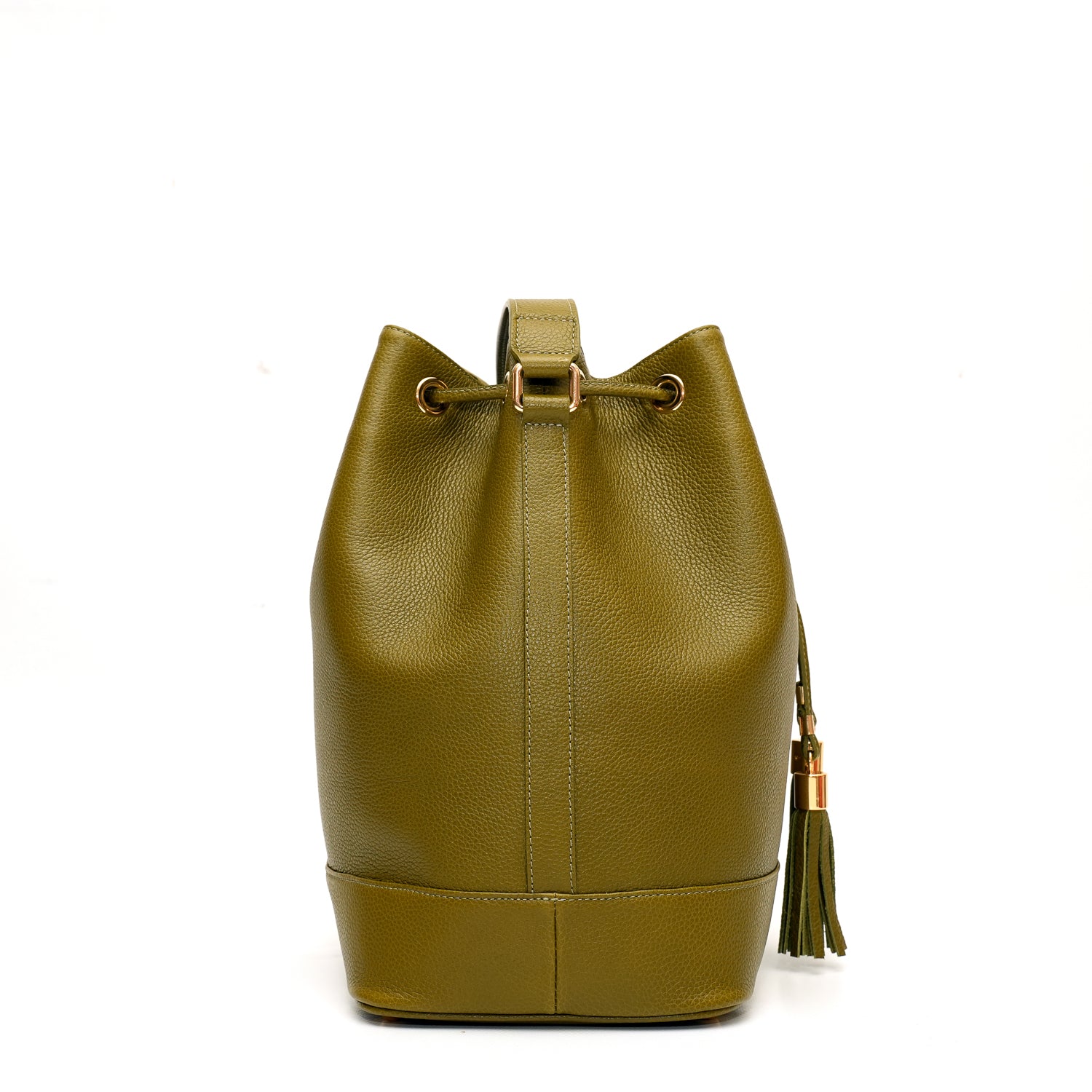 Secchiello Sofia borsa a spalla da donna in pelle martellata verde oliva, realizzata e venduta da Pianigiani Bags