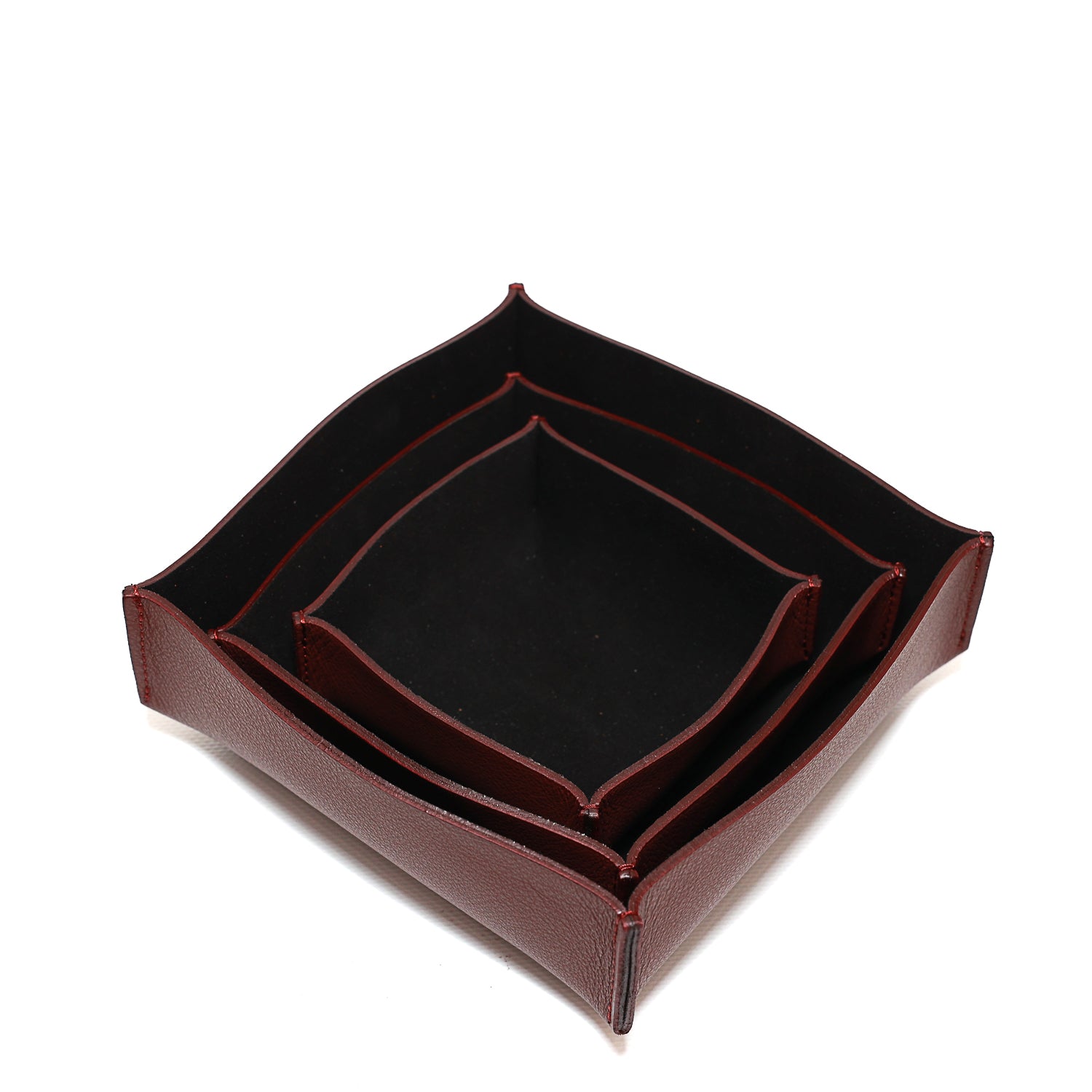 Set di tre svuotatasche in pelle bordeaux fatto a mano da Pianigiani