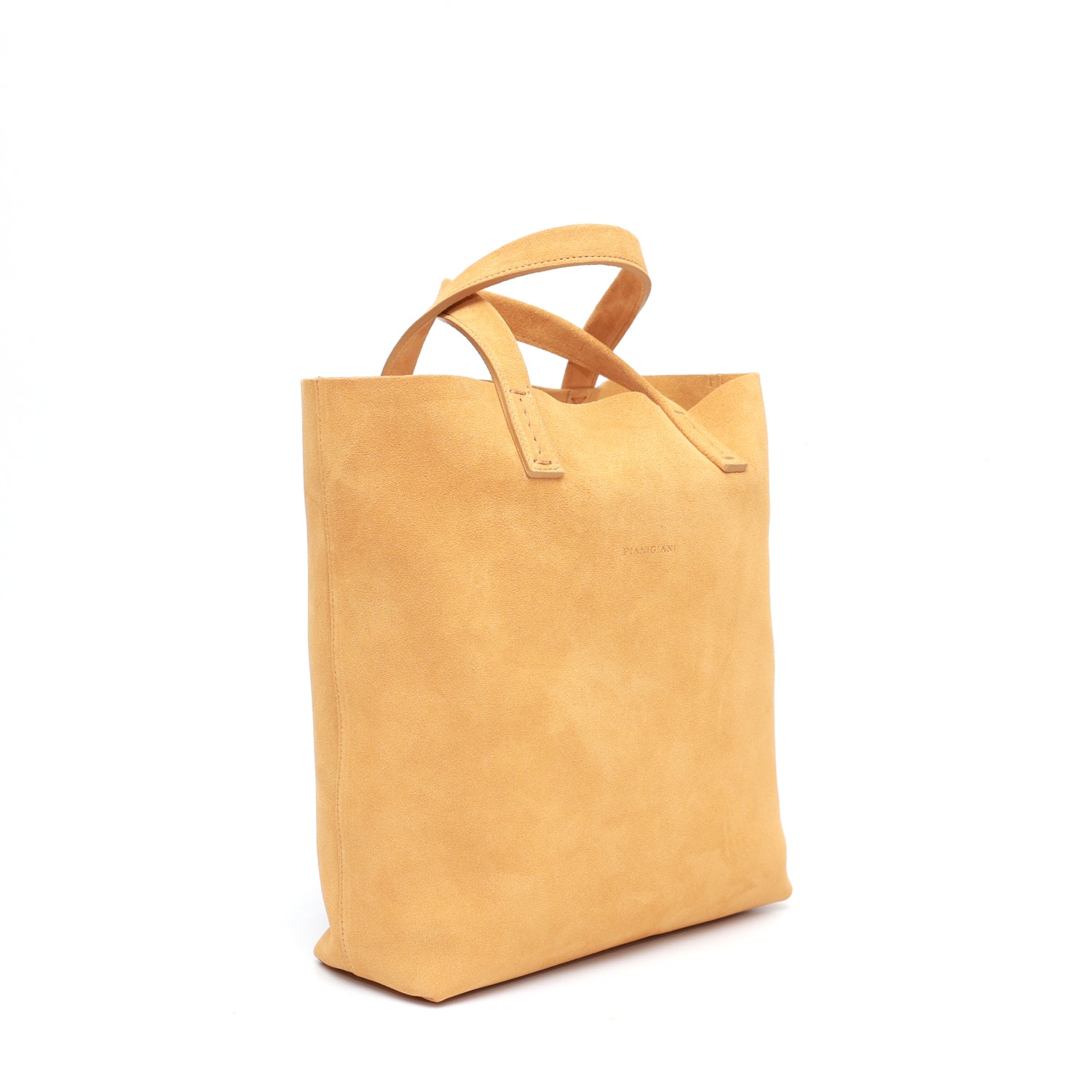 Borsa Soft bag 2.4 piccola in pelle scamosciata beige, si indossa a mano ed ha una tasca interna con zip. Prodotta in Italia da Pianigiani.