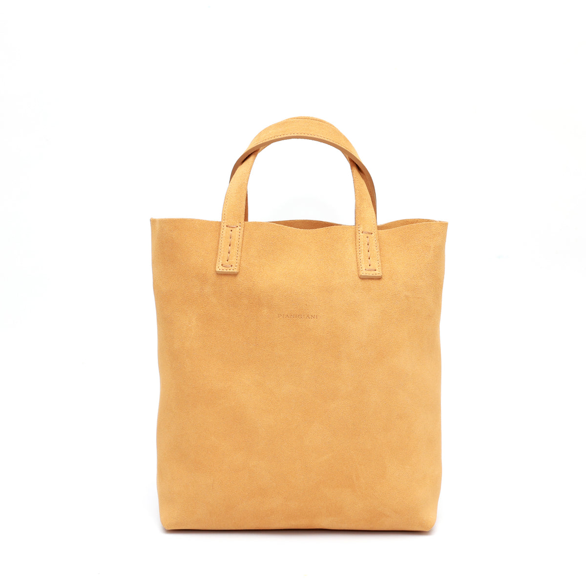 Borsa Soft bag 2.4 piccola in pelle scamosciata beige, si indossa a mano ed ha una tasca interna con zip. Prodotta in Italia da Pianigiani.