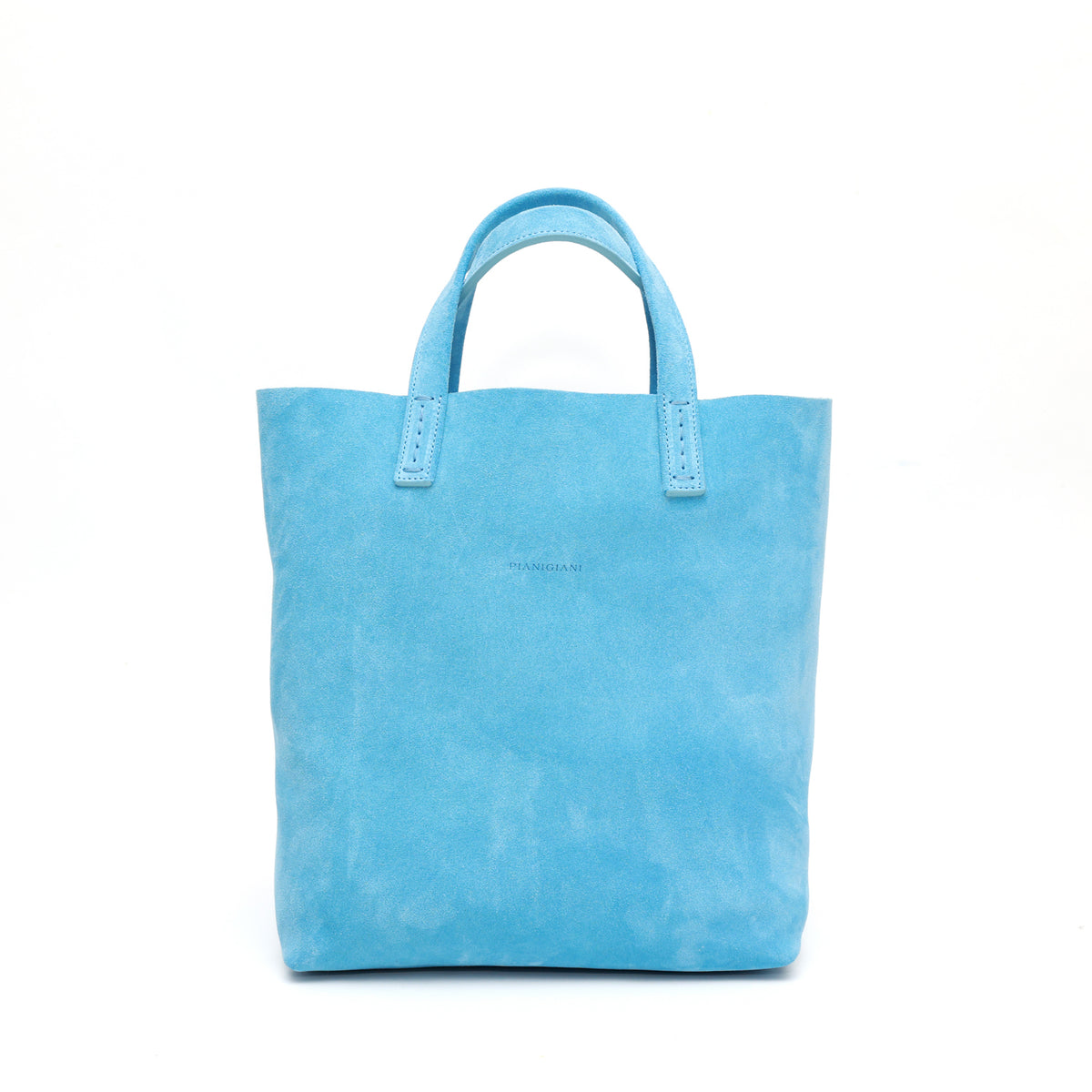 Borsa Soft bag 2.4 piccola in pelle scamosciata denim, si indossa a mano ed ha una tasca interna con zip. Prodotta in Italia da Pianigiani.