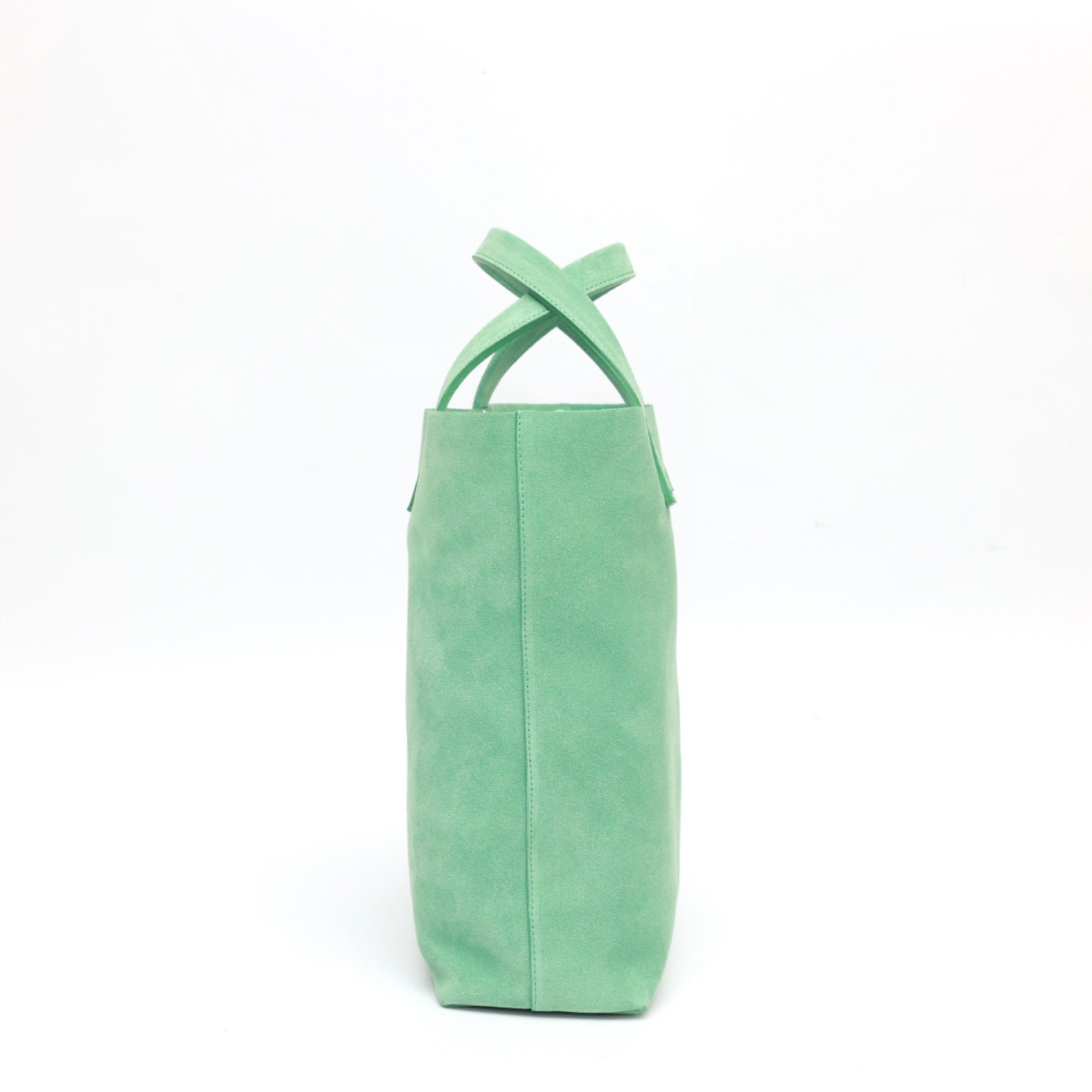 Borsa Soft bag 2.4 piccola in pelle scamosciata verde, si indossa a mano ed ha una tasca interna con zip. Prodotta in Italia da Pianigiani.