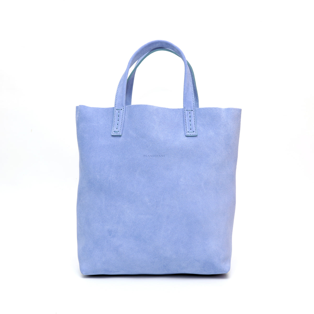 Soft 2.4 piccola, borsa da donna in pelle scamosciata lavanda, realizzata artigianalmente da Pianigiani Bags.